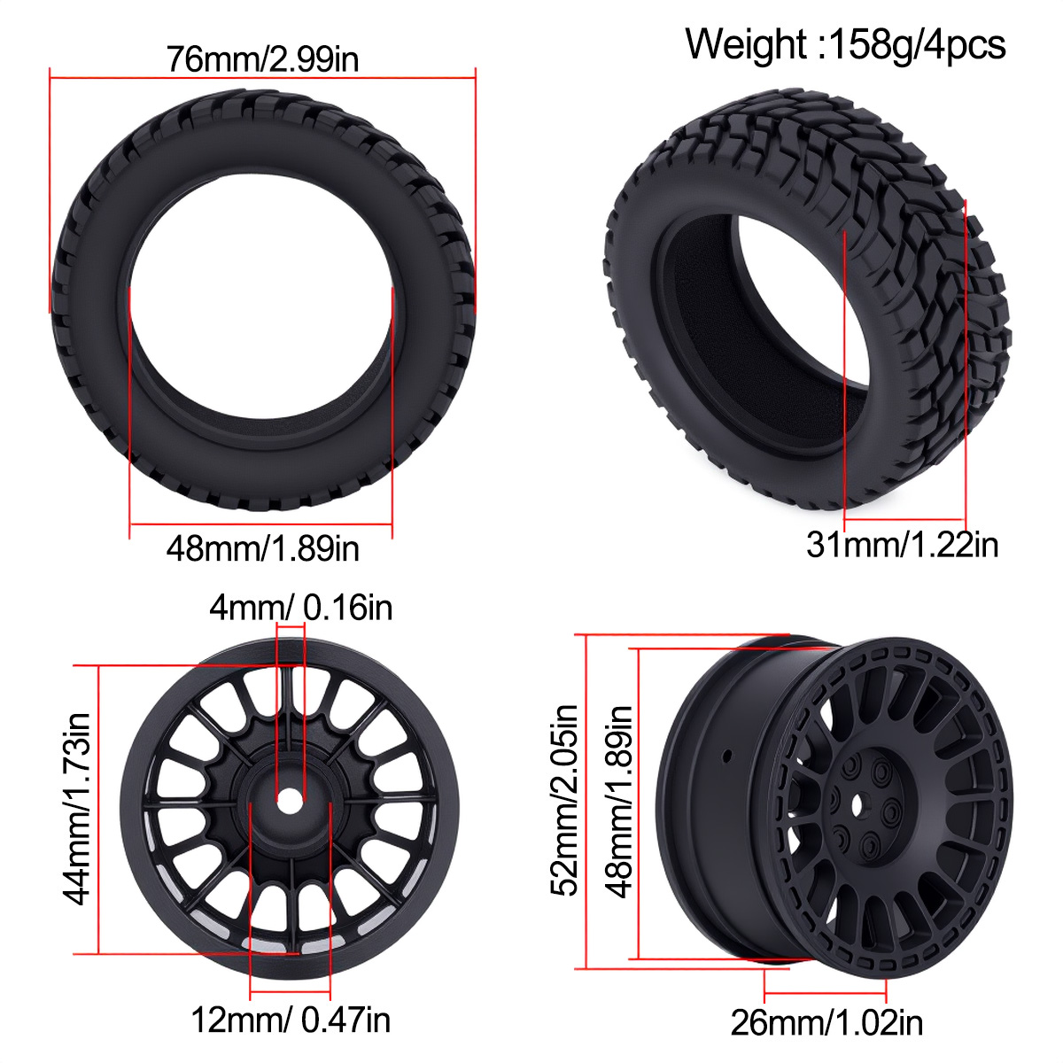 1.9 بوصة 75*31 مللي متر المطاط - مراجعة Tamiya Model Rc Car وسعره